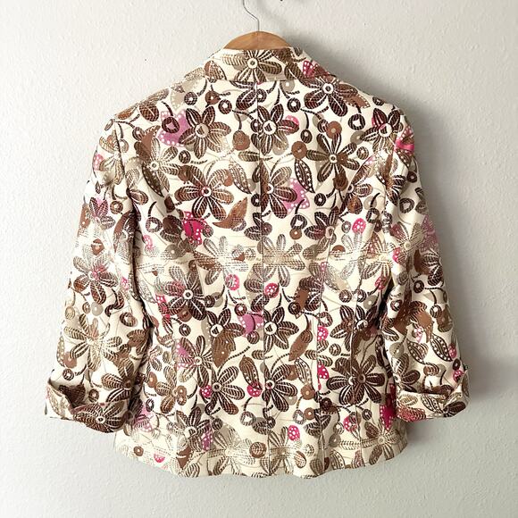 Lafayette 148 New York Tan Gold Metallic Pink Floral Short Blazer Women’s Size 6 - Picture 10 of 14